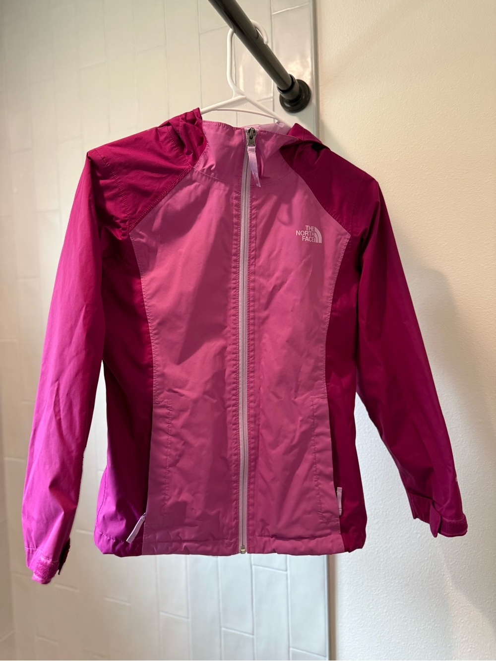 The North Face Girls' Two-Tone Magenta Hooded Rain Jacket